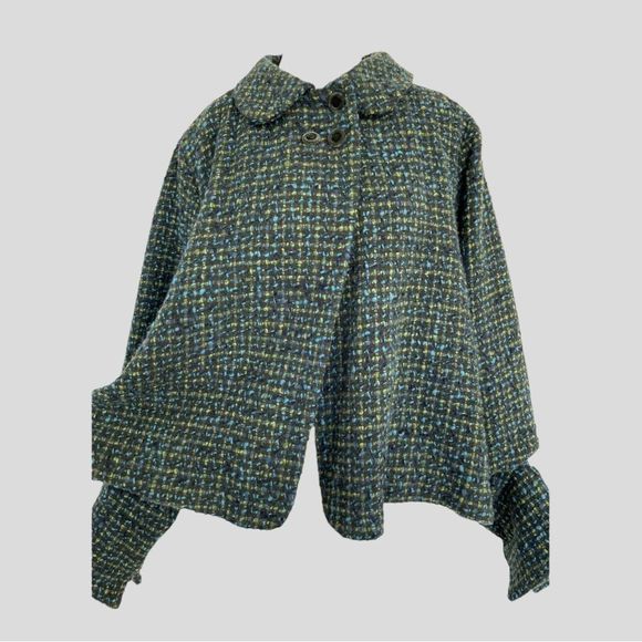 Anna Marie Rice Pita Vintage Wool Tweed Crop Blazer Jacket Blue/Green Women's 2 - Picture 10 of 12